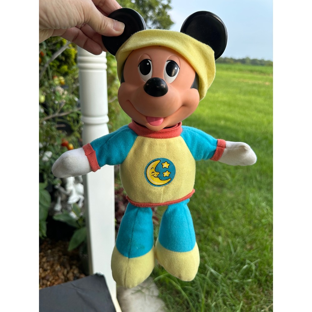 Vintage 1990 Disney Mickey Mouse Pajamas Plush Plastic Face Doll Nightcap 12"